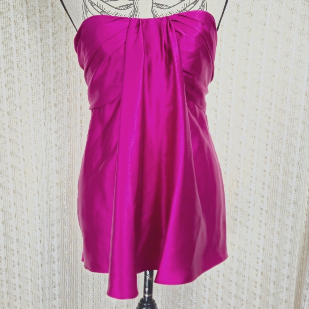 Moda International Silk Tube Top Strapless Babydoll Top Pink Size Small